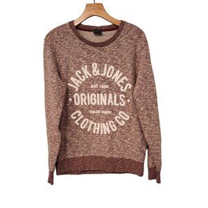 JACK & JONES Sweatshirt Red Heathered‎ Soft Activewear Unisex Medium EUC